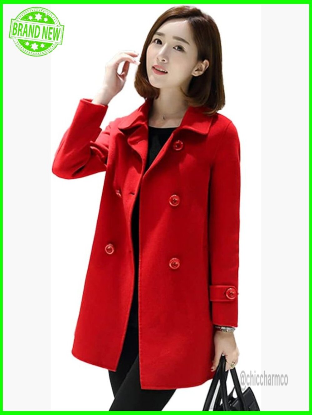 Wool Blend Pea Coat Double Breasted Trench Winter Coat Women's Regular Fit